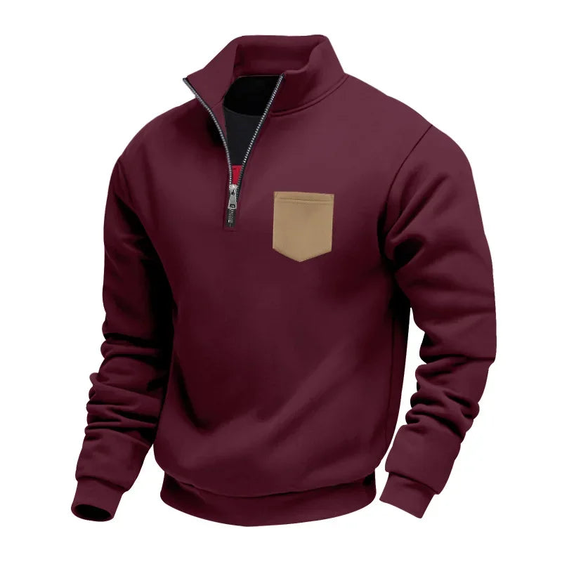 2025 American Winter Men's Sports and Leisure Loose Fleece Warm Stand-up Collar Half Zipper Pullover Sweatshirt Men