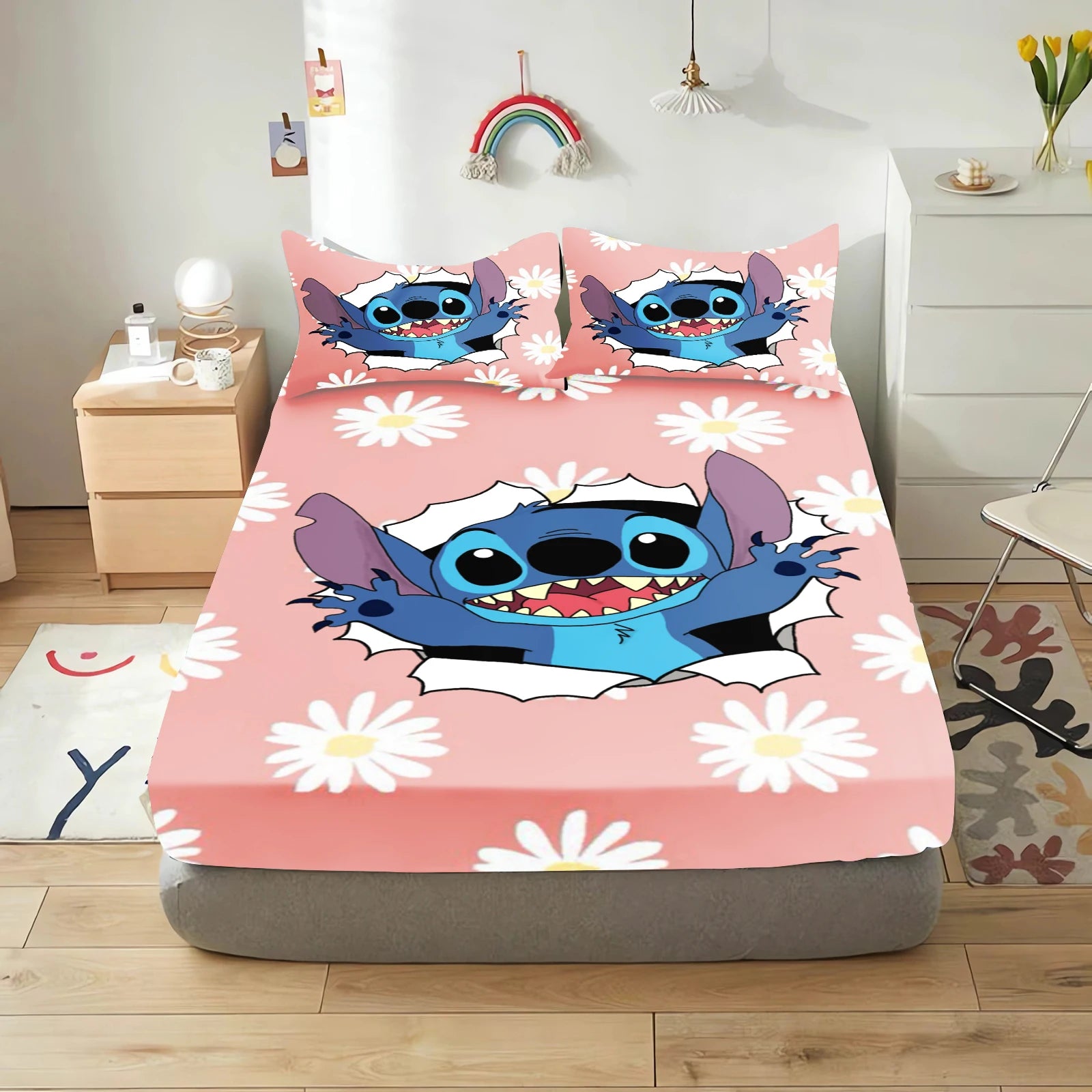 Stitch Fitted Sheet Bedding Set Bedding Sets  Comfortable Soft 3-Piece Set With Pillowcase