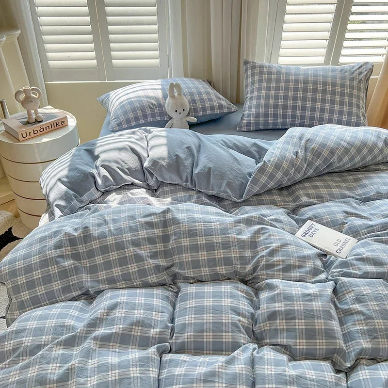 Bed Sheets Set Plaid Style Duvet Cover Pillowcase with Bedsheets Home Bed Linen Sets 이불커버세트 Skin-friendly Bedclothes
