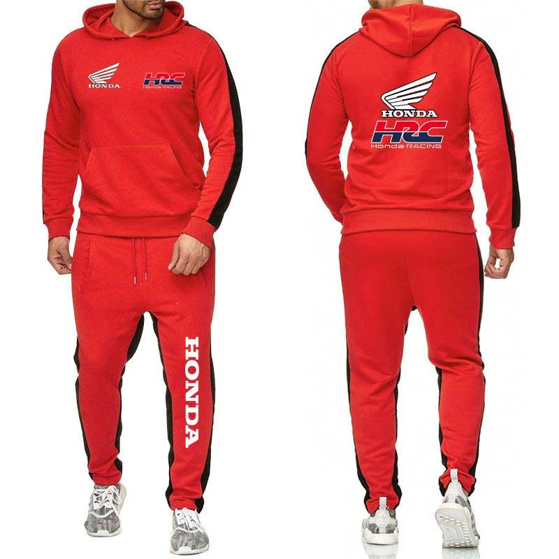Honda racing Men's Hot Sale Fashion Hoodie Sportswear+Sweatpants Comfortable Casual Jogging Solid- color Two Piece Suit