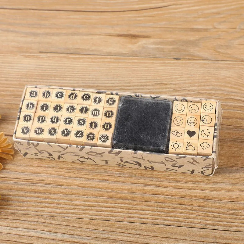 40Pcs Vintage Wooden Rubber Letter Number Symbol Stamp Seal Set with Black Ink Pad for Card Making Planner Scrapbook