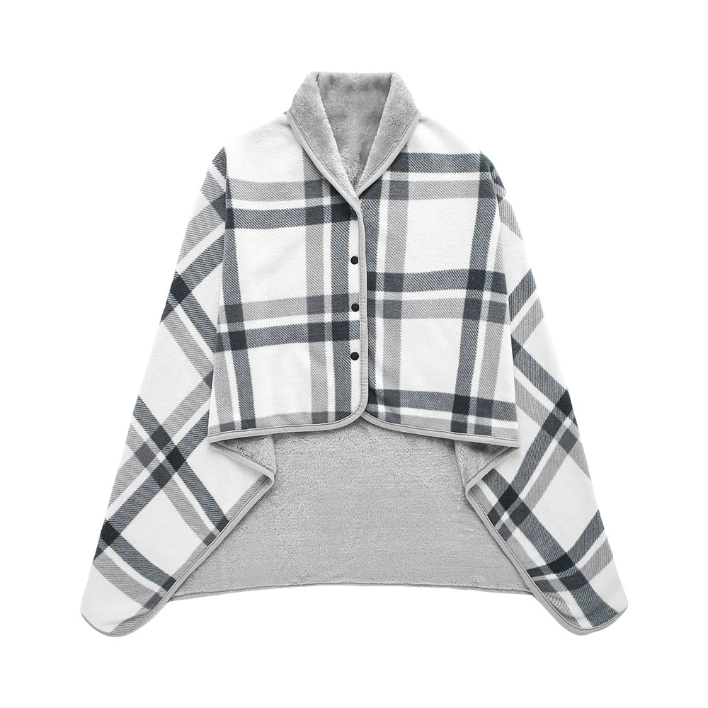 Flannel Wearable Blanket Shawl with Sleeves Comfy Cape Blanket Cover Cloak Sweater Poncho Throw with Buttons for Sofa Vehicle