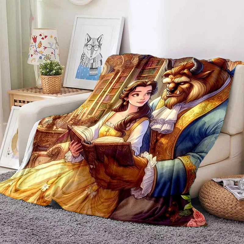 Lovely Beauty and The Beast Cartoon Soft Blankets,Keep Warm Throw Blanket Comfortable Blanket for Picnic Beds Sofa Home Bedroom