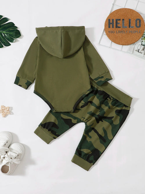 0-24 Month Baby Boy Set Hoodies Long sleeved Letter Top+Camouflage Pants2PcsCool Boy Spring and Autumn Sports and Leisure Set