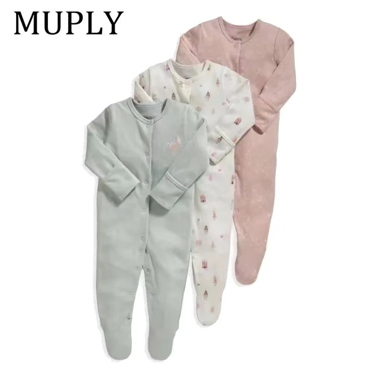 3 Pcs/Lot Autumn Winter Long Sleeve Casual Sweet Baby Girl Romper 100%Cotton Soft Newborn Jumpsuits Clothes