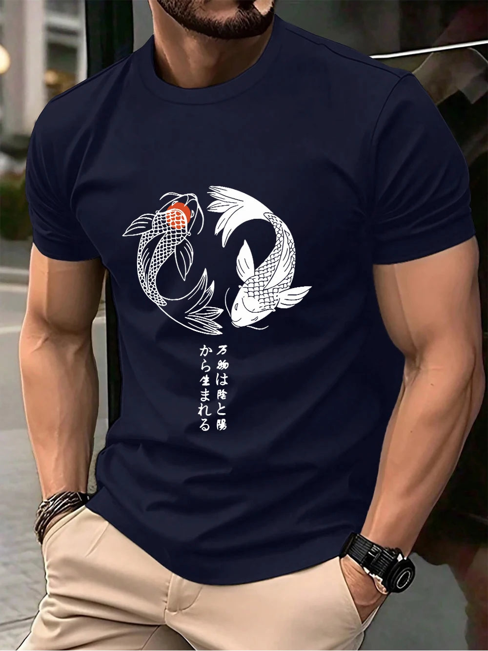 Japanese Koi Harajuku Printing Men T-Shirt Cotton Summer Short Sleeve Tops Soft Oversized O-Neck T Shirt Casual Male Clothes