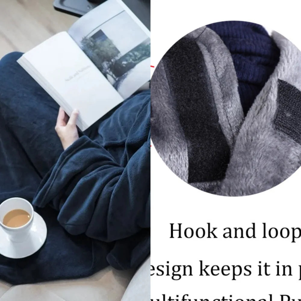 Wearable Flannel Blanket With Sleeves Large Pocket Soft Anti Static Lazy Blanket Home Reading TV Office Winter Warm Cover