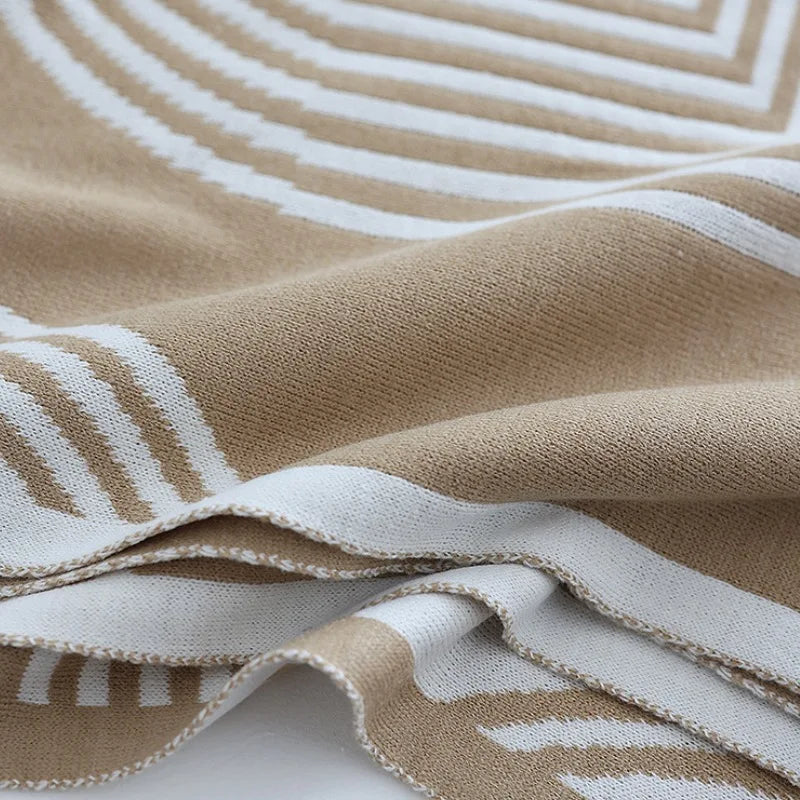 Soft Khaki Knitted Blanket Gray Bedspread Modern Geometric Decorative For Sofa Throw Warm Living Room Bedding Home Decorations