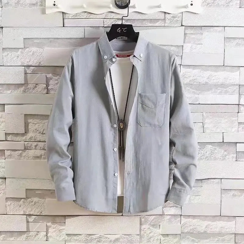 Retro Japanese Sle Casual Ox Cloth irt Men's Summer Thin Long Sve Workwear Sun Protection Outerwear Loose Fit