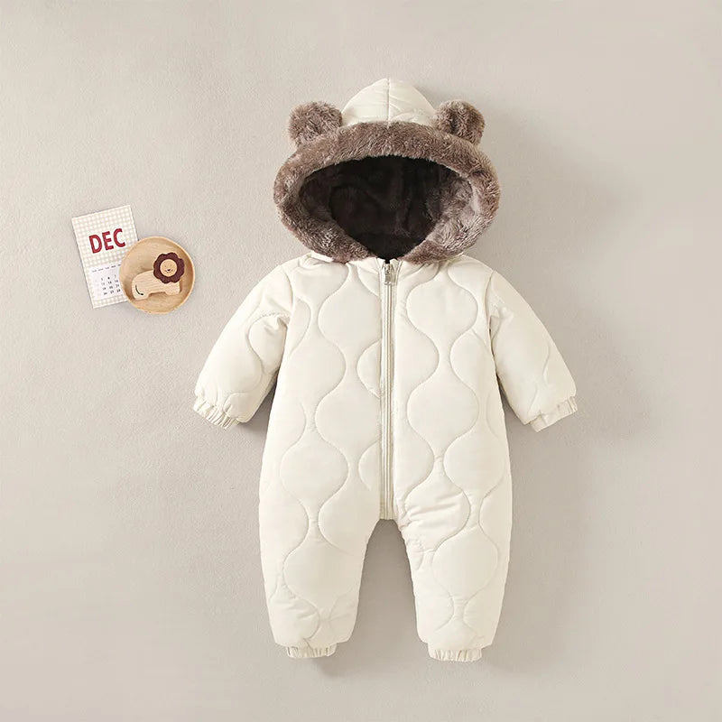 0-3 years old winter baby outdoor clothing fur lining warm toddler girl boy jumpsuit cartoon plus velvet baby jumpsuit