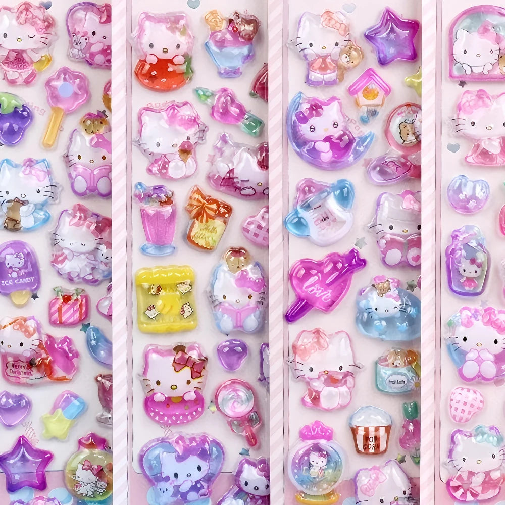 Kawaii 3D Sanrio Relief Stickers Cinnamoroll Kuromi My Melody Cartoon Crystal Sticker Cute Children Reward Stickers Gift