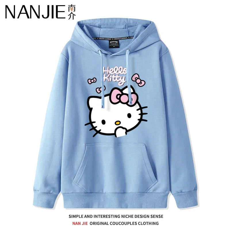 Casual Fashion Versatile Hoodie Girls' Campus Outfit TopsCartoon Print Cute Kitty Loose Hooded Girl's Friend Dress Couple Dress