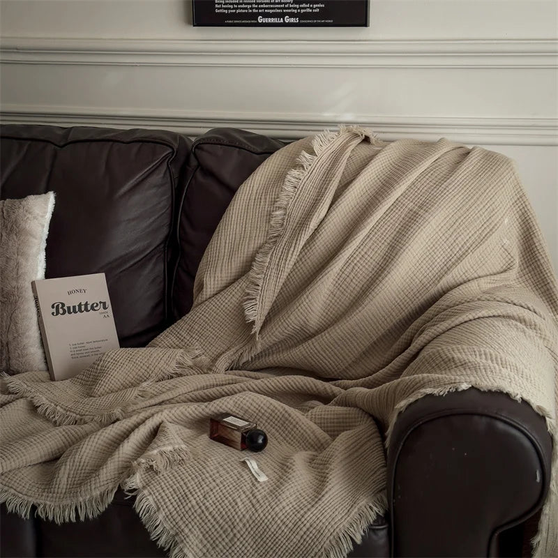 Skin-friendly Blanket Pure Cotton Plaid Home Bed Blankets Breathable Plaid Travel/Car/Office Shawl Air Conditioning Blanket 담요