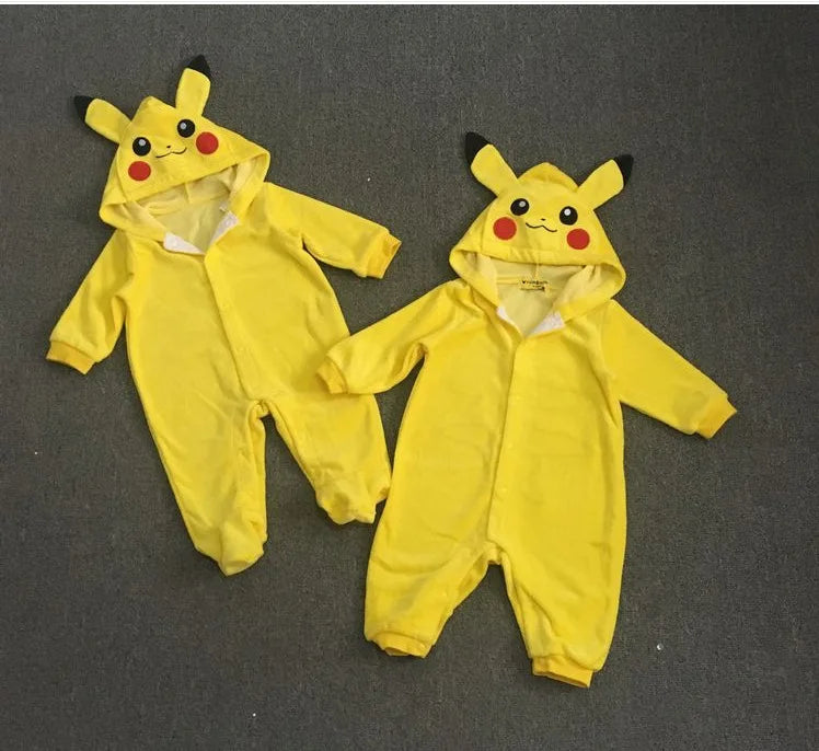 Cute Cartoon Pikachu Cosplay Costume Kawaii Newborn Baby Romper Pajamas Toddler Rompers Onesie Winter Pajamas Clothes