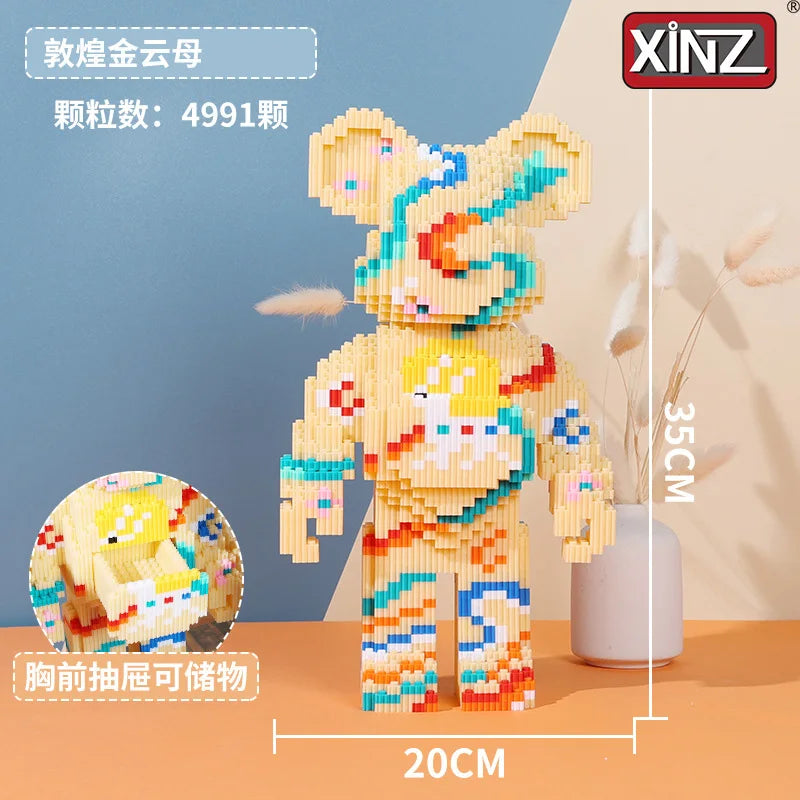 Dunhuang Bear Building Block Machine Love Bear Model Assembled Overalls Flower Bear Magic Bricks Toy For Kids Christmas Gift