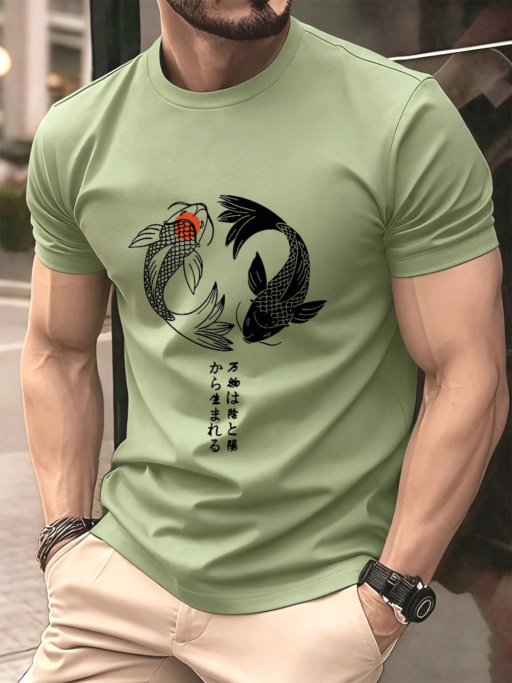 Japanese Koi Harajuku Printing Men T-Shirt Cotton Summer Short Sleeve Tops Soft Oversized O-Neck T Shirt Casual Male Clothes