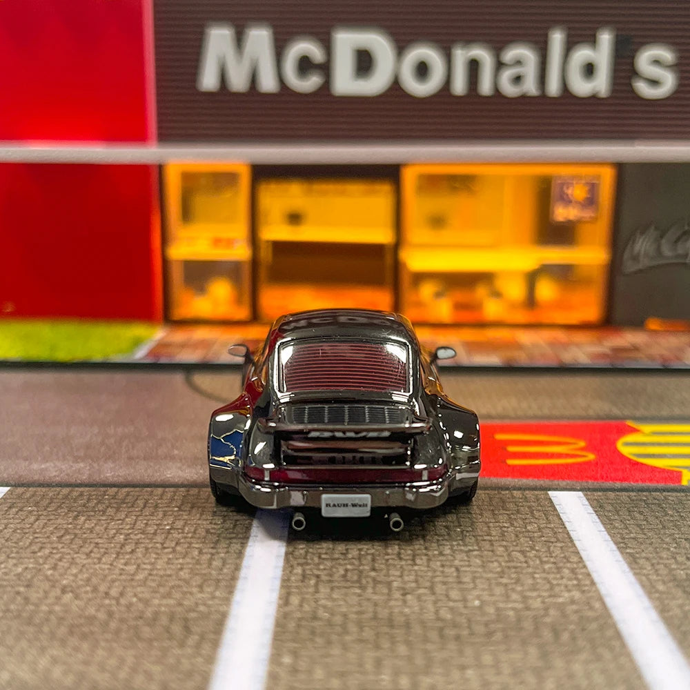 Diecast 1/64 Scale RWB 930 Wide-body Modified Sports Car Model Alloy RWB 930 Electroplated Gun Grey Collection Car Model