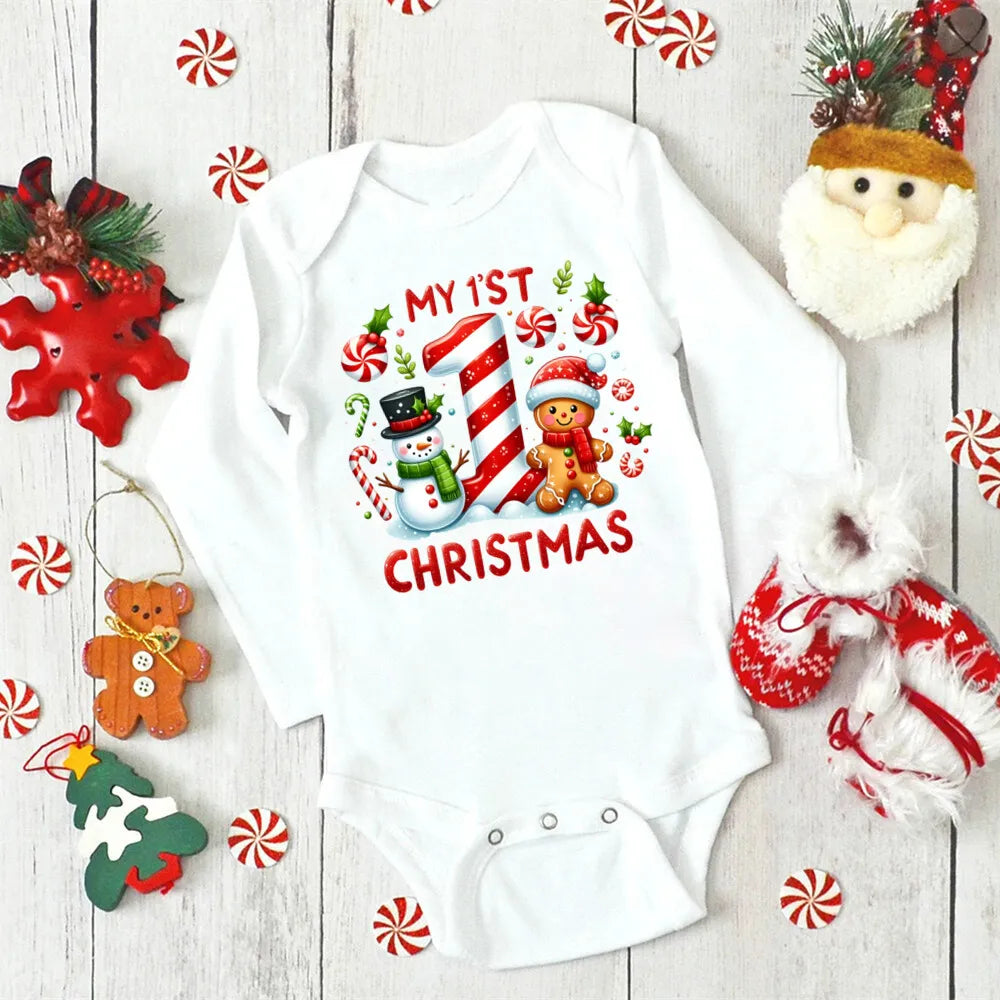 My 1st Christmas Deer Print Baby Romper Newborn Long Sleeve Romper Xmas Toddler Jumpsuit Christmas Party Infant Bodysuit Outfit