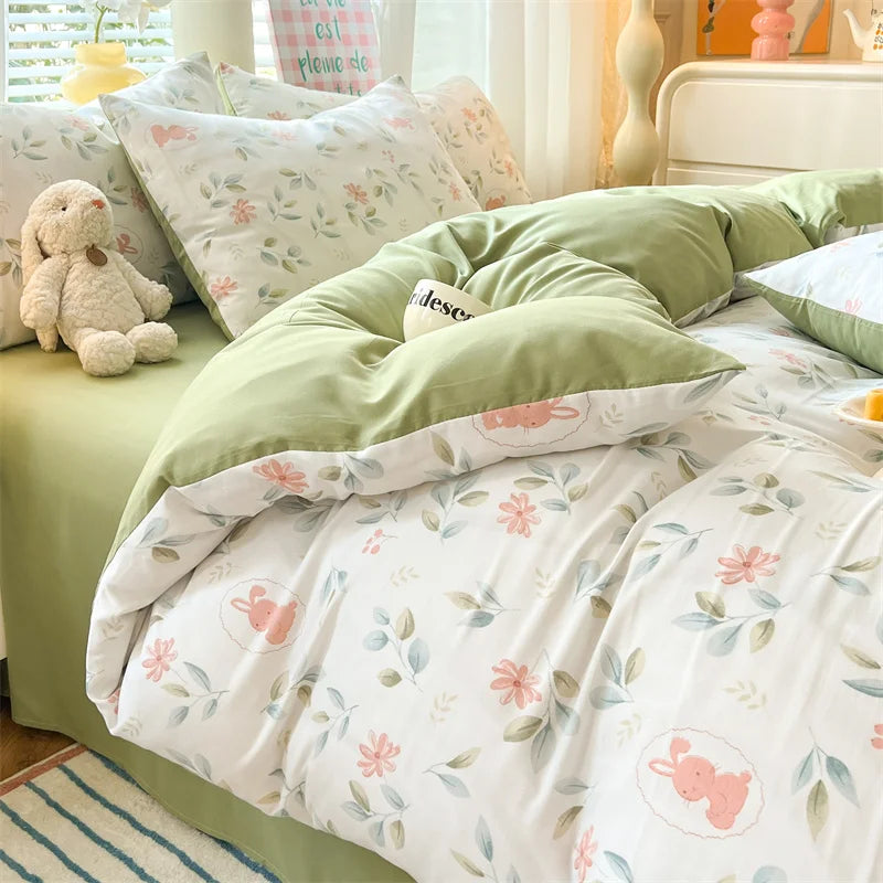 Skin-friendly Bedding Floral Style Duvet Cover Pillowcase with Bedsheet Home Bed Linen Set Soft Bedclothes juegos de sábanas