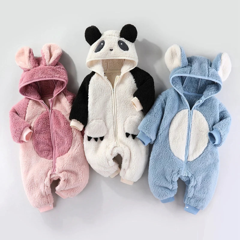 Soft Newborn Baby Jumpsuit Flannel Autumn Winter Boys Girls Clothes Cartoon Newborn Bodysuit Coat Warm Rompers for Babies 0-18M