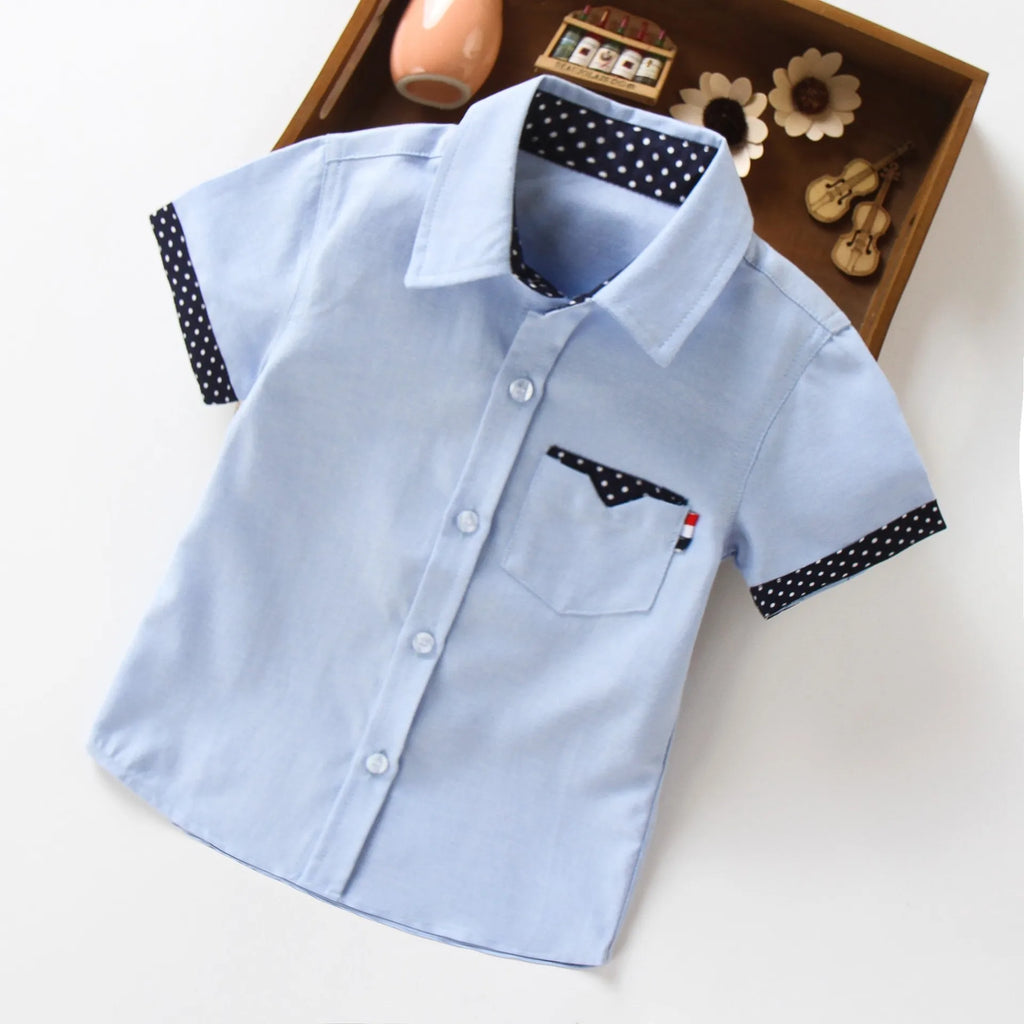 Boys Hot Sale Shirts Children Fashion Solid Cotton Short-sleeved Boys Shirts For 2-14Age kids Blouses clothes Baby Shirts Tops