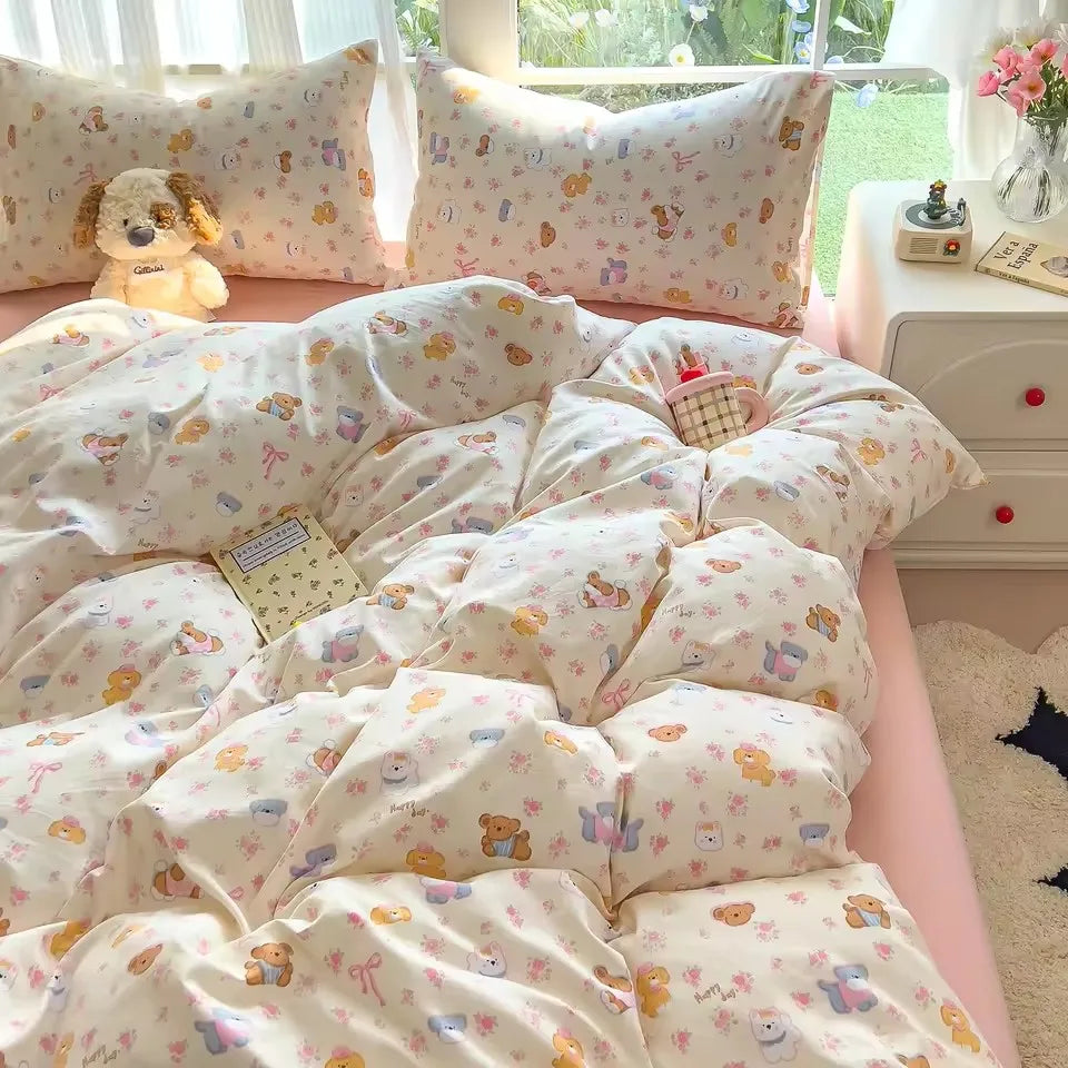 Bedding Set Simple Style Duvet Cover Pillowcase with Bedsheet Home Bedclothes Boys Girls Room Bed Sheet Sets 이불세트