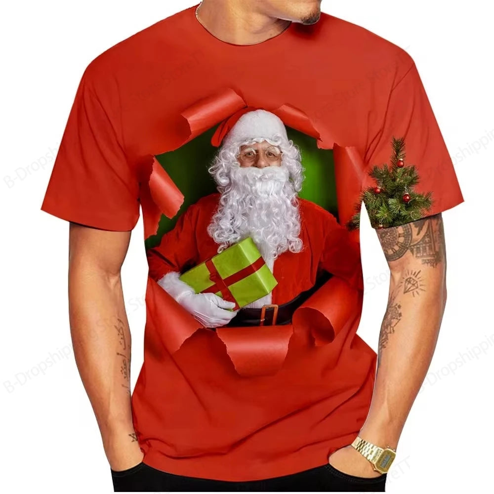 T-Shirts for Christmas 3D Santa Claus Print T Shirt for Men Casual Short Sleeve Tee Shirts Fashion O-Neck Top Oversized T-Shirt