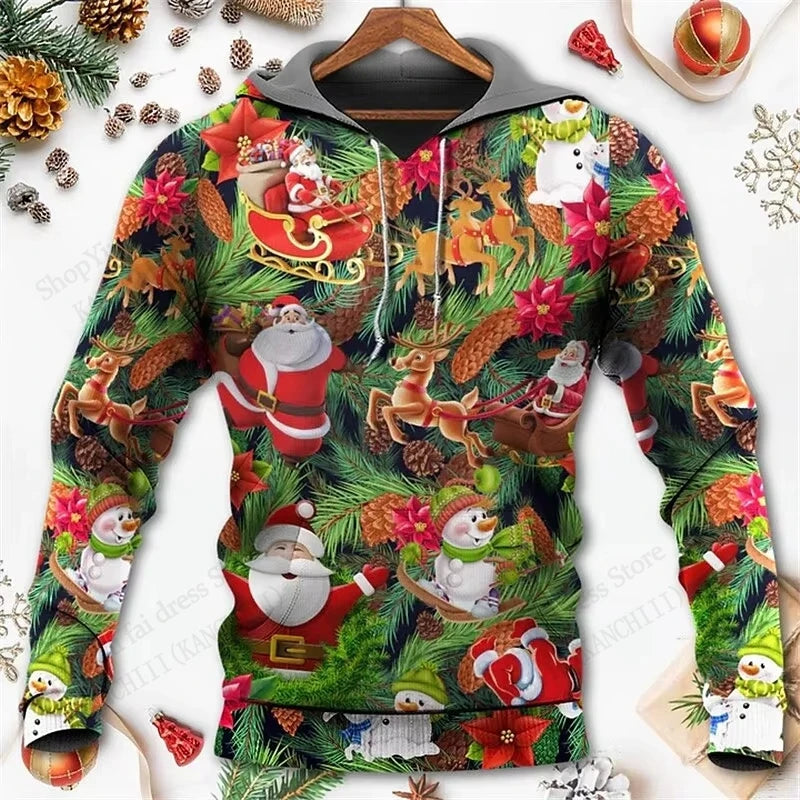 Mens Christmas Hoodie Santa Claus 3d Print Hoodie Men Women Fashion Hoodie Sweatshirt Snowman Tracksuit Men clothing Winter Fall