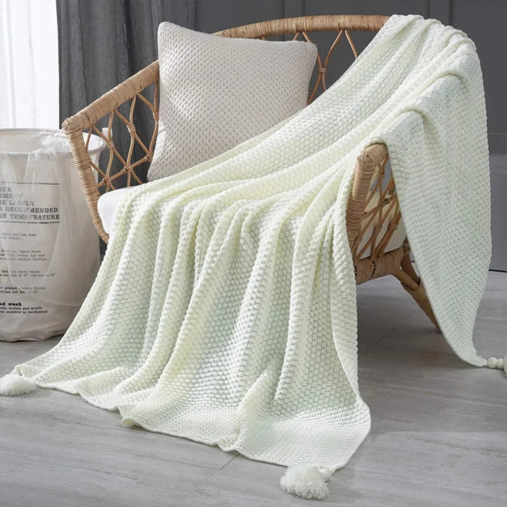 Warm Solid Color Knitted Blanket Soft Breathable Fringe Blanket Nordic Bedspread