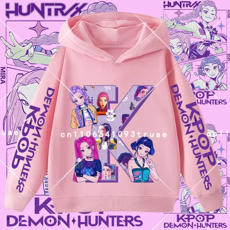 K-pop Demon Hunters girls' sportswear boys' casual shirt children's hooded shirt autumn-winter long-sleeve New model letter A-Z