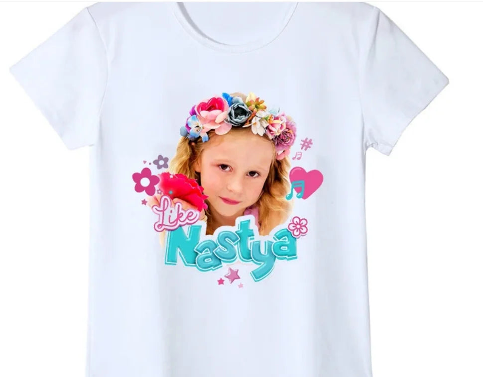 Novelty Design Girls T-Shirts Funny Nastya Cartoon Print Girls Clothes Summer Kids  Fashion Baby Tshirt Tops