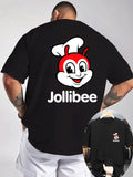 Men's Jollibee Graphic T-Shirt - Funny Foodie Tee with Front & Back Print, Lightweight Knit Fabric Shirt for Summer, Backyard
