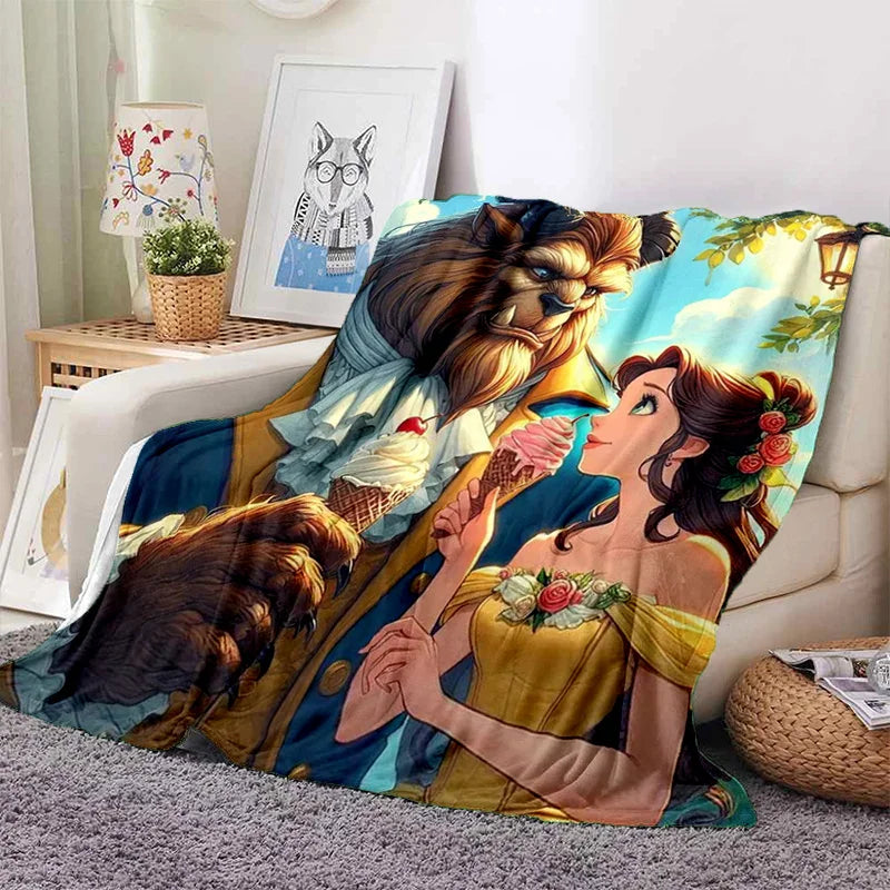 Lovely Beauty and The Beast Cartoon Soft Blankets,Keep Warm Throw Blanket Comfortable Blanket for Picnic Beds Sofa Home Bedroom