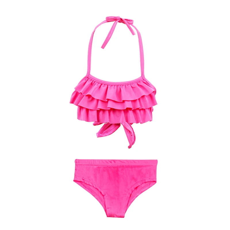 2Pcs/Set Fashion Girls Sling Bikini Summer Holiday Kids Swimsuit Children's Beach Vacation Beachwear Ruffle Style Split Swimwear