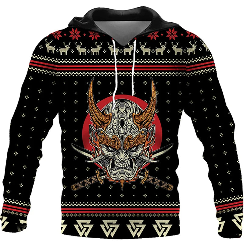 Santa Claus Print Hoodies For Men Autumn and Winter New in Sweatshirts Christmas Harajuku Oversized Clothing Casual Pullover Top