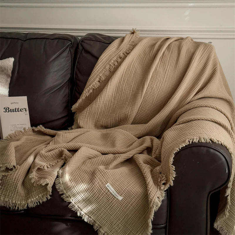 Skin-friendly Blanket Pure Cotton Plaid Home Bed Blankets Breathable Plaid Travel/Car/Office Shawl Air Conditioning Blanket 담요