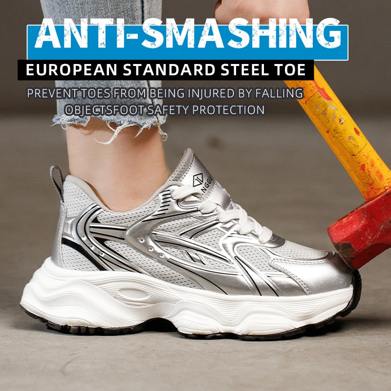 Fashion New 2025 Women Safety Work Shoes Sneakers Steel Toe Anti Smashing Boots Indestructible Lightweight Female Footwear