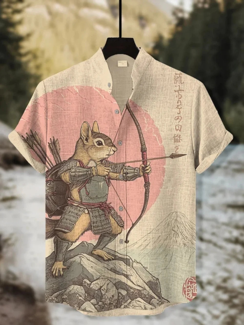 Men's Fashionable Black Cat Retro Print Shirt Short Sleeved Stand up Collar Cardigan Summer Casual Breathable Men's Clothing