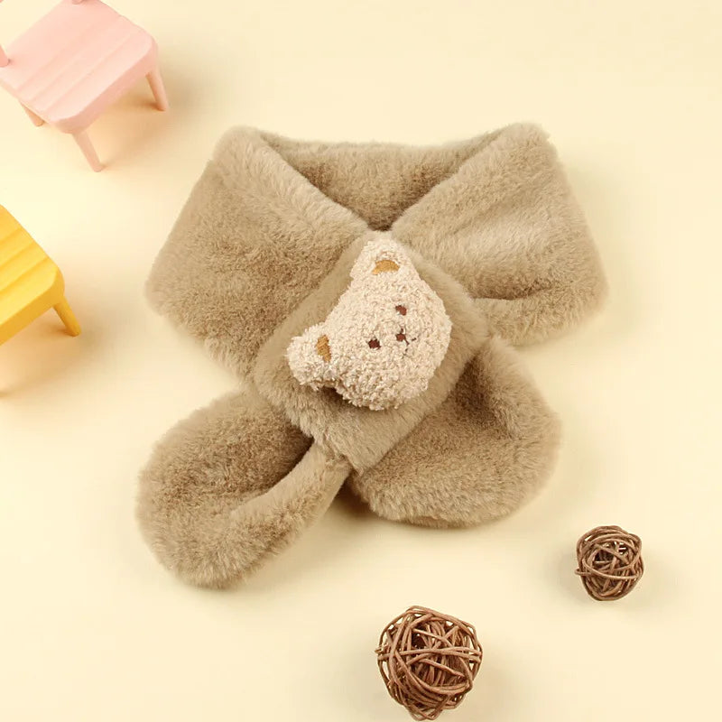 Winter Warm Plush Baby Scarf Cute Caroon Bears Boy Girl Scarves Newborn Toddler Faux Fur Children Cross Neckerchief
