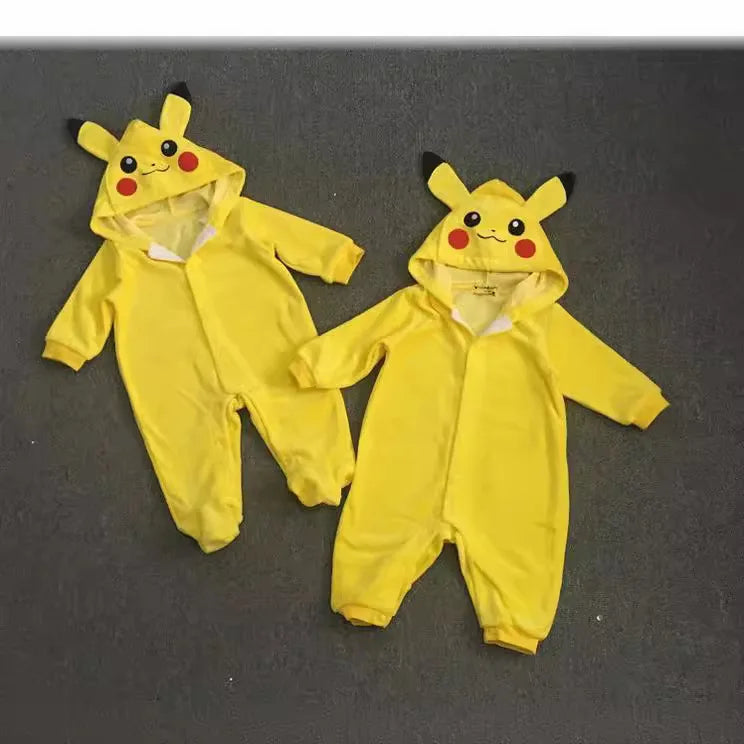 Cute Cartoon Pikachu Cosplay Costume Kawaii Newborn Baby Romper Pajamas Toddler Rompers Onesie Winter Pajamas Clothes