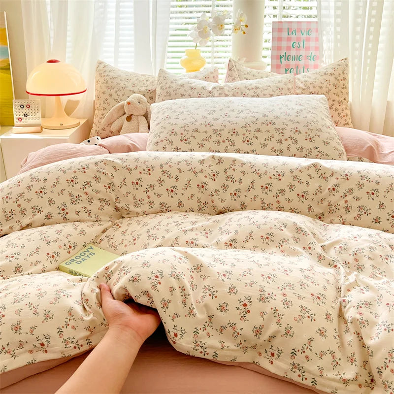 Skin-friendly Bedding Floral Style Duvet Cover Pillowcase with Bedsheet Home Bed Linen Set Soft Bedclothes juegos de sábanas