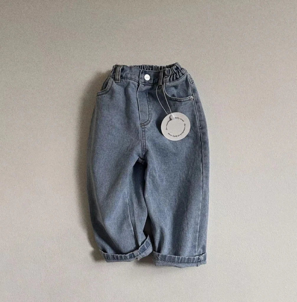 2025 Spring New Baby Loose Denim Trousers Infant Girl Solid Casual Pants Toddler Boy Fashion Versatile Jeans Kids Clothes