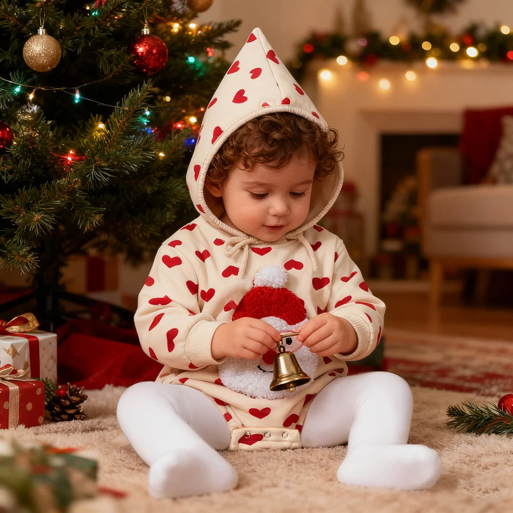 Winter Christmas Baby Rompers Sets Infant Long Sleeve Embroidery Santa Claus Jumpsuit Matching Hat Pants Newborn Clothes
