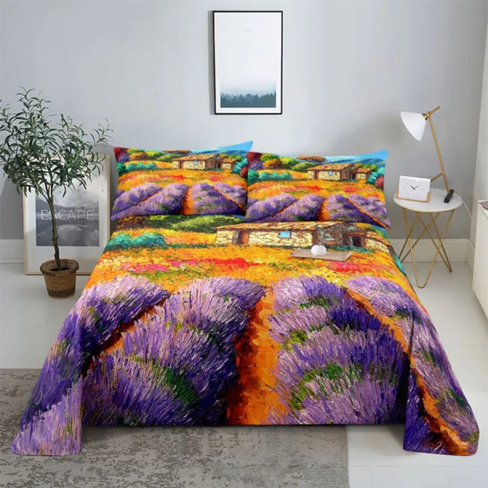 Purple Bedding Set Bed Sheet Linens Pillow Case Queen King Size Lanvender Butteryfly for Bedroom Soft Twin Full Single Double