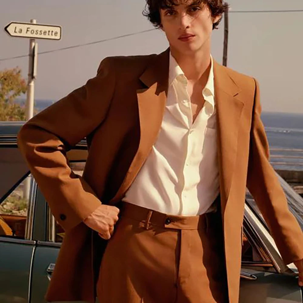 Elegant Men Suit Daily Casual Solid Color Set 2 Piece(Blazer+Pants) Chic Notch Lapel Office Work Formal Party Tailor-Made Outfit