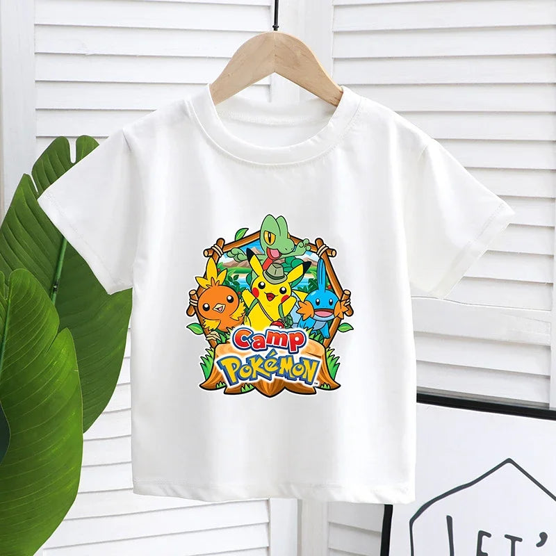 Cartoon Pokemon Children's T-shirt Printed Cute Boys Girls Clothes Anime Outfit Cotton Short Sleeve Shirts Kawaii Birthday Tops