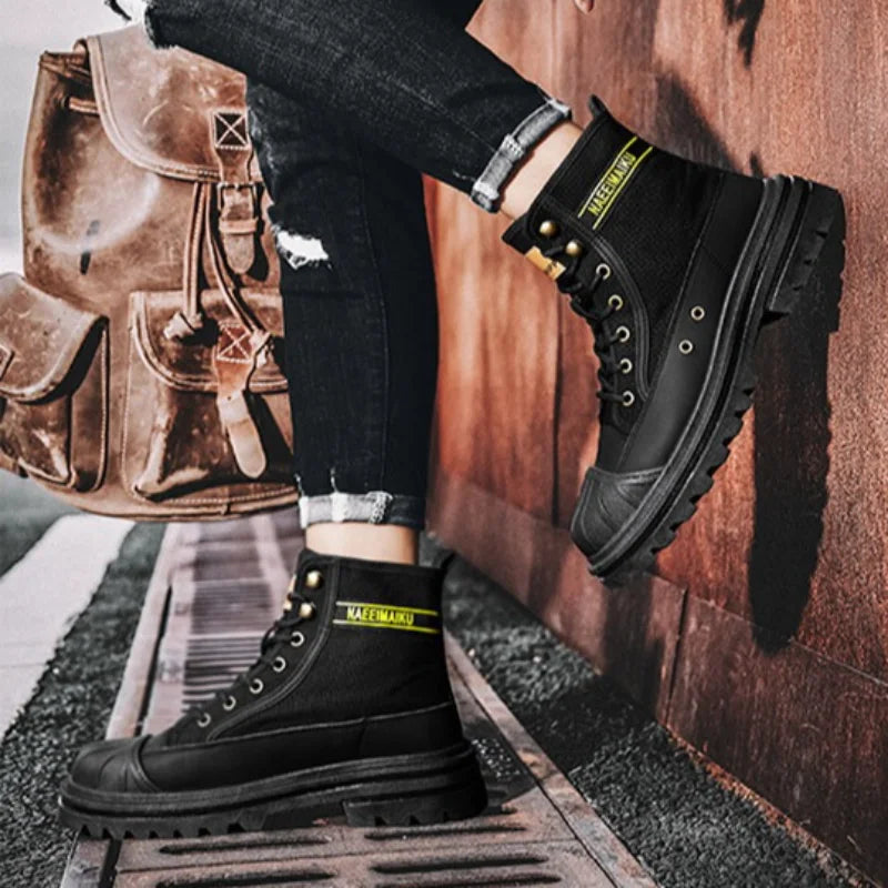 Street Style Men's Canvas Boots Autumn Winter Camouflage Platform High Top Ankle Boots Wear-resistant Works Boots Botas Hombre