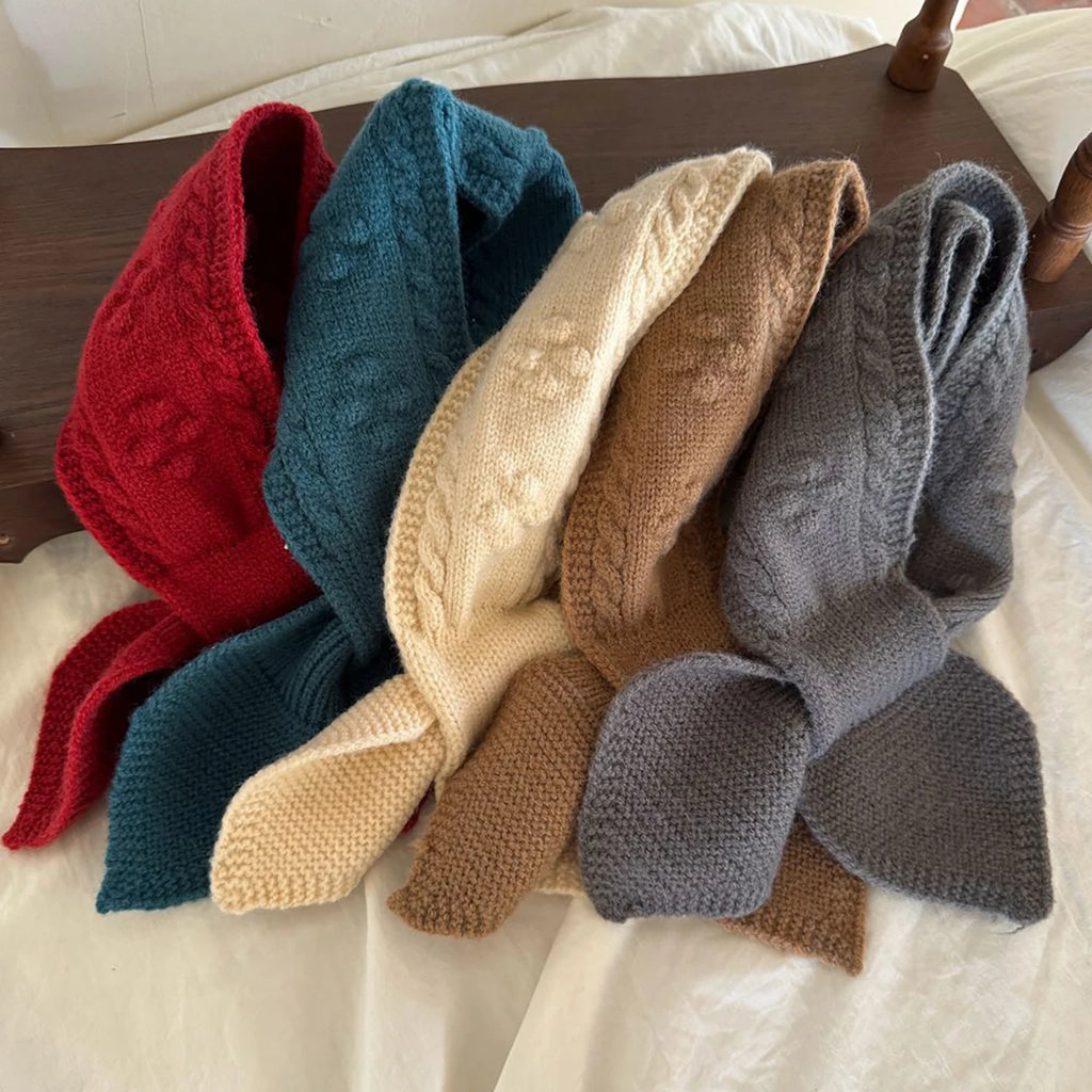 Solid Color Woolen Knit Scarf for Children Cross Neckerchief Fashion Kids Scarves Boy Girl Winter Warm Neck Covers Baby Scarves