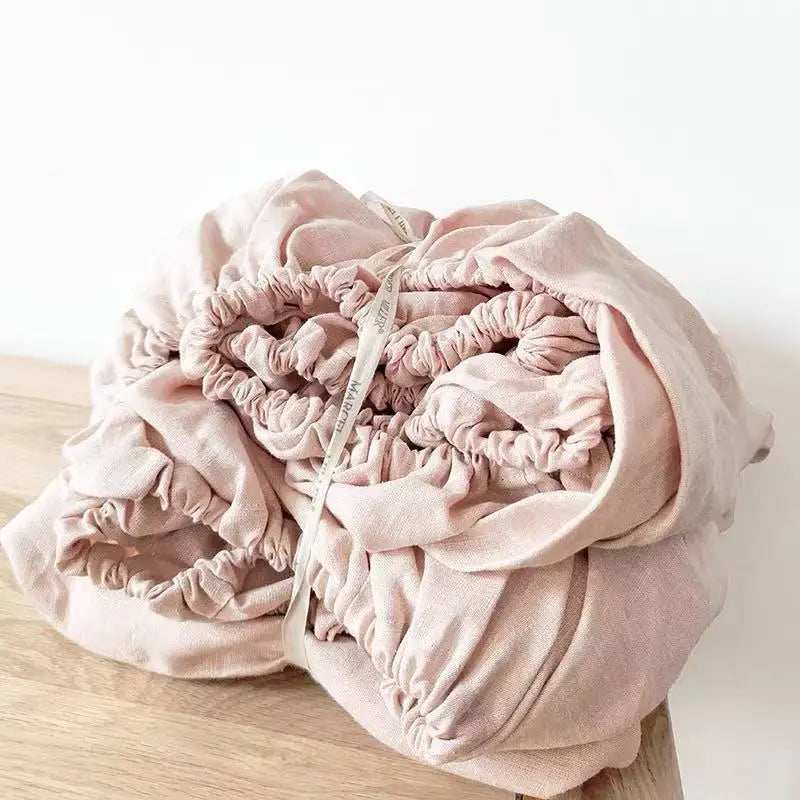 100% Linen Fitted Bed Sheet with Elastic Band Solid Color Anti-slip Adjustable Mattress Cover for Single Double King Queen Bed