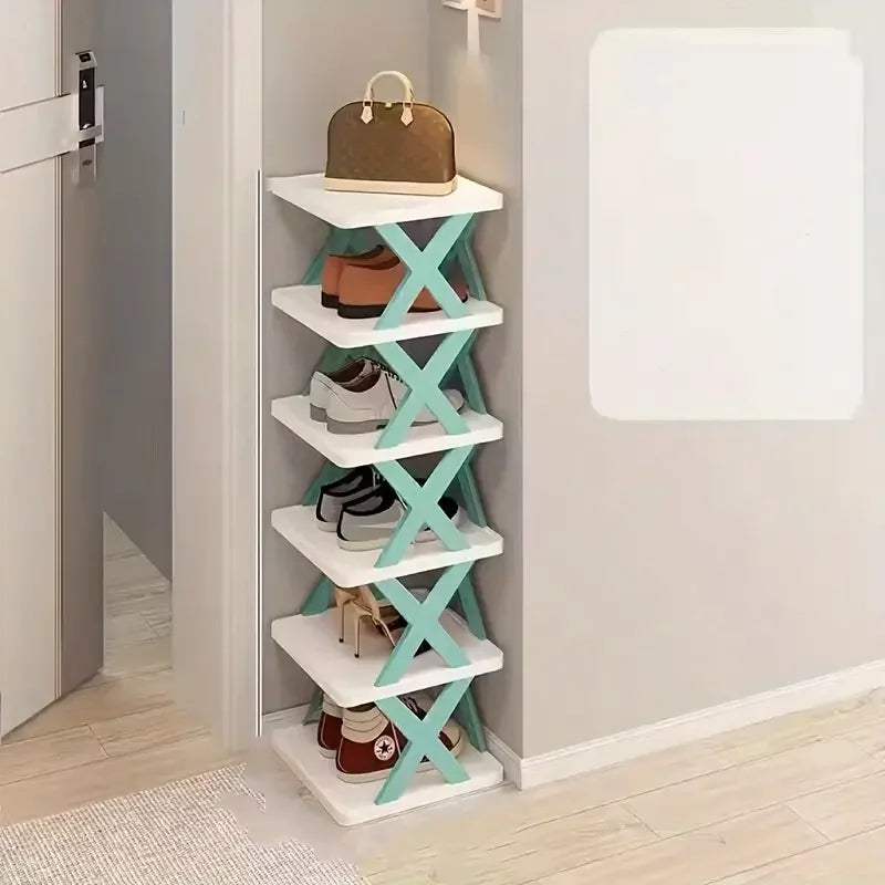 Folding Bamboo Shoe Rack, Multi-Layer Narrow Space Saving Storage Organizer No-Installation Required Shoe Shelf for Small Spaces